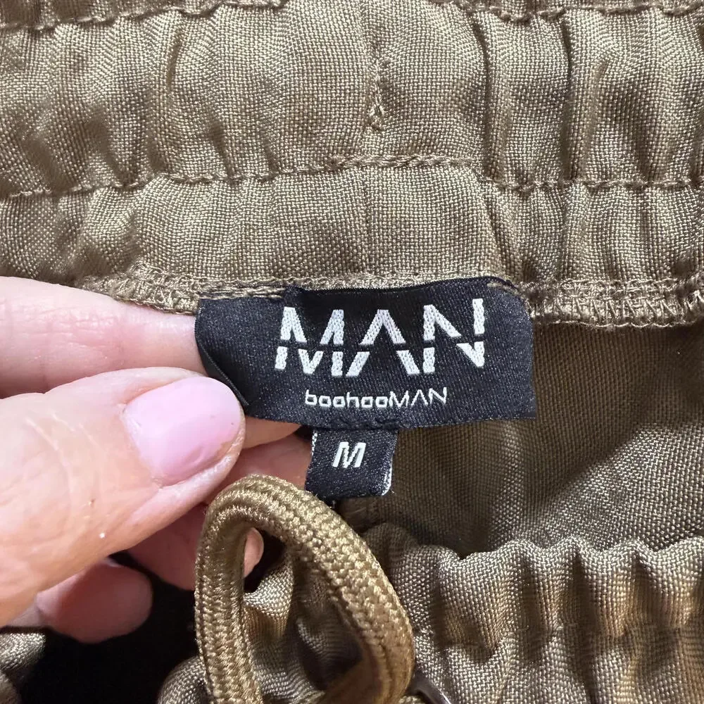 BOOHOOMAN Tan Men's SZ M‎ 100% Polyester Cargo Joggers y2k Streetwear Utility